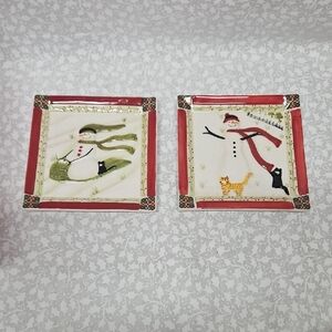 Christmas Snowman Mini Plate Set Of 2 Cindy Shamp 4 1/2"